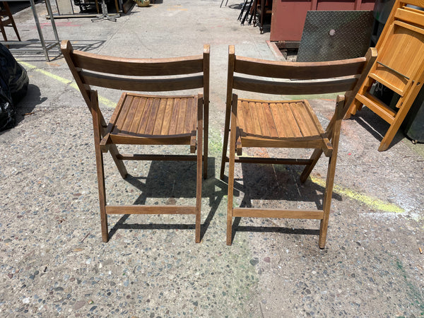 Pair of Dark Wood Slatted Dining Chairs
