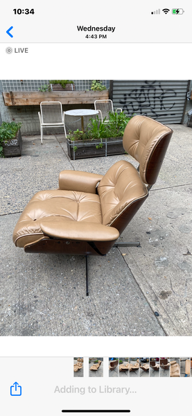 Plycraft Tan Eames Style Lounge Chair with Built In Ottoman