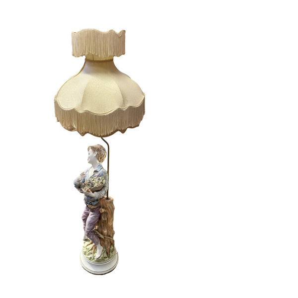 Italian Figural Boy and Girl Porcelain Floor Lamps with Shades 47” tall (Sold Individually)
