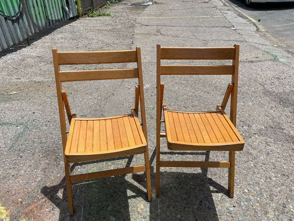 Pair of Blonde Maple Wood Slatted Dining Chairs