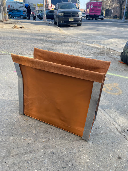 Cognac Brown Leather and Chrome MCM Magazine Rack in the Style of Milo Baughman