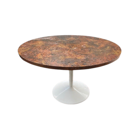 Saarinen Style White Tulip Base Dining Table with Expresso Colored 47” Burl Laminate Top