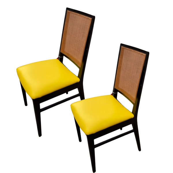 John Stuart Black and Yellow Cane Dining Chairs