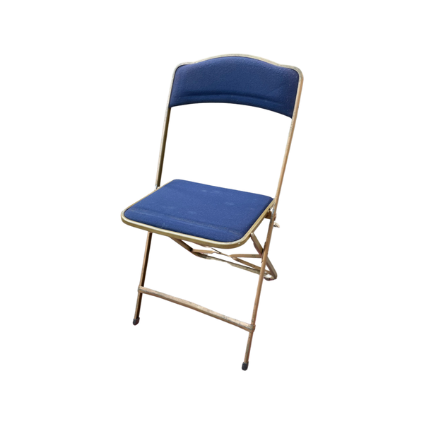 Set of 6 Brass Folding Chairs - Blue Indigo